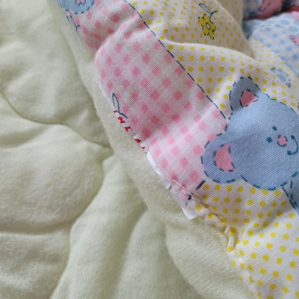 Vtg‎ 80s Quiltex Baby Quilt & Matching Animal Pillow Set - Pastel Patchwork EUC